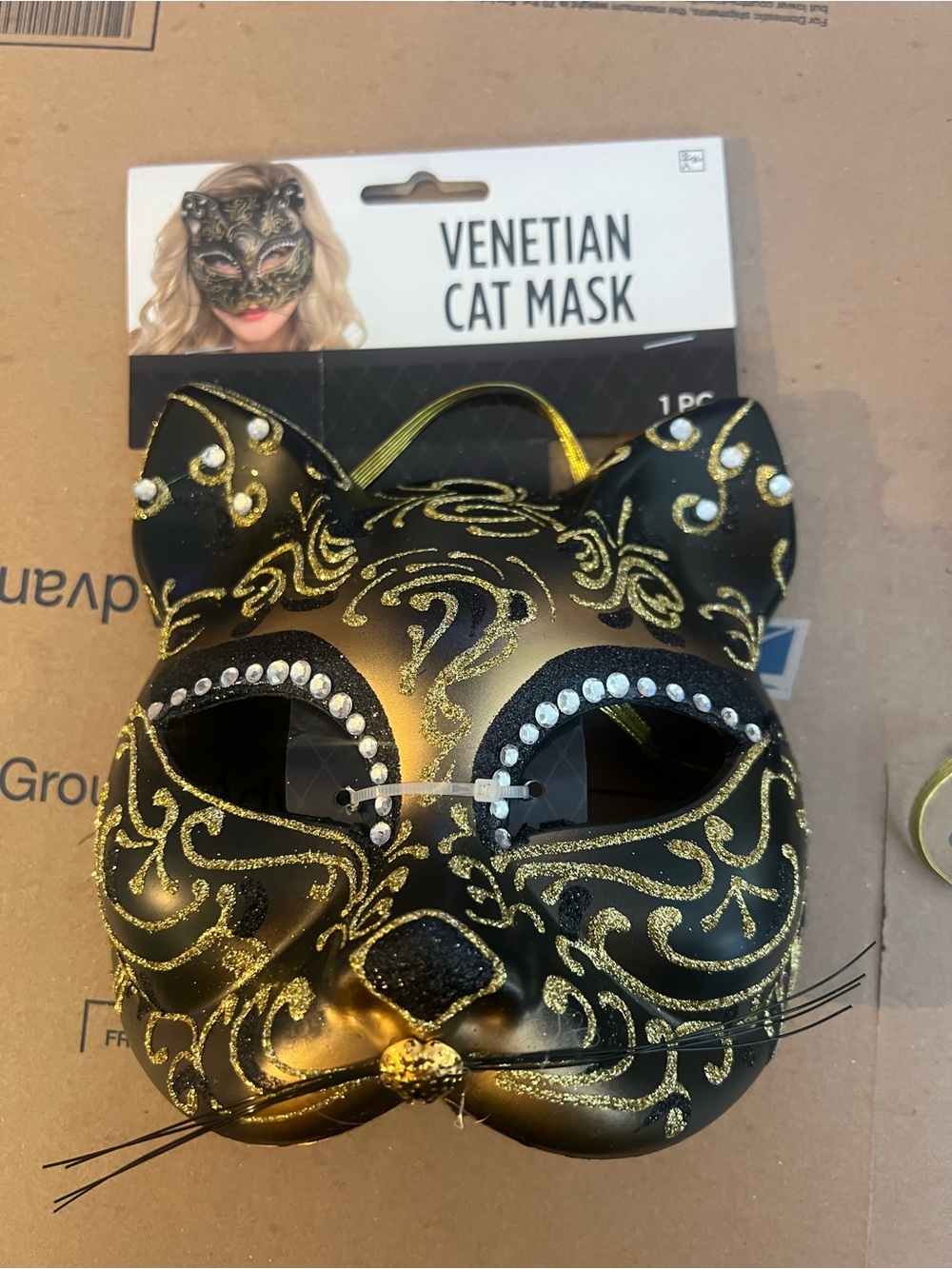Amscan Glitter Gold Scroll Cat Mask Adults Unisex black and gold new